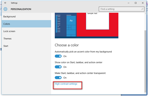 High contrast settings
